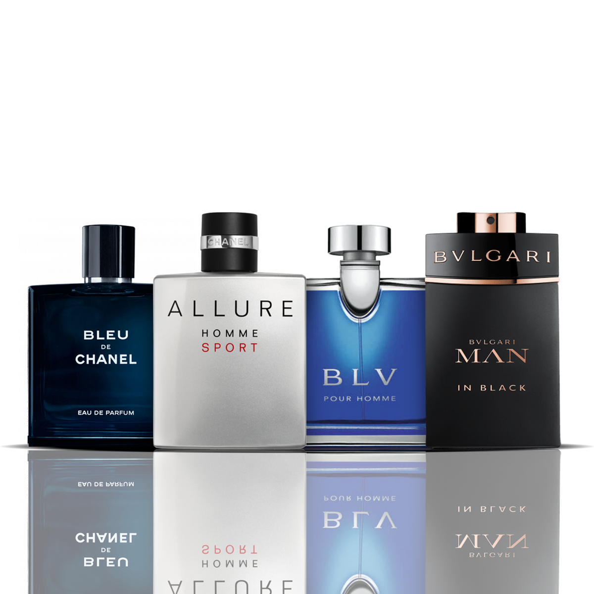 Set di 4 profumi | Bleu de Chanel + Allure Sport + BLV + Bvlgari Man in Black 100 ml